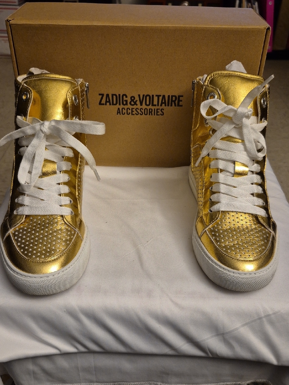 Zadig & Voltaire Gold High-Top Sneakers with White Laces
